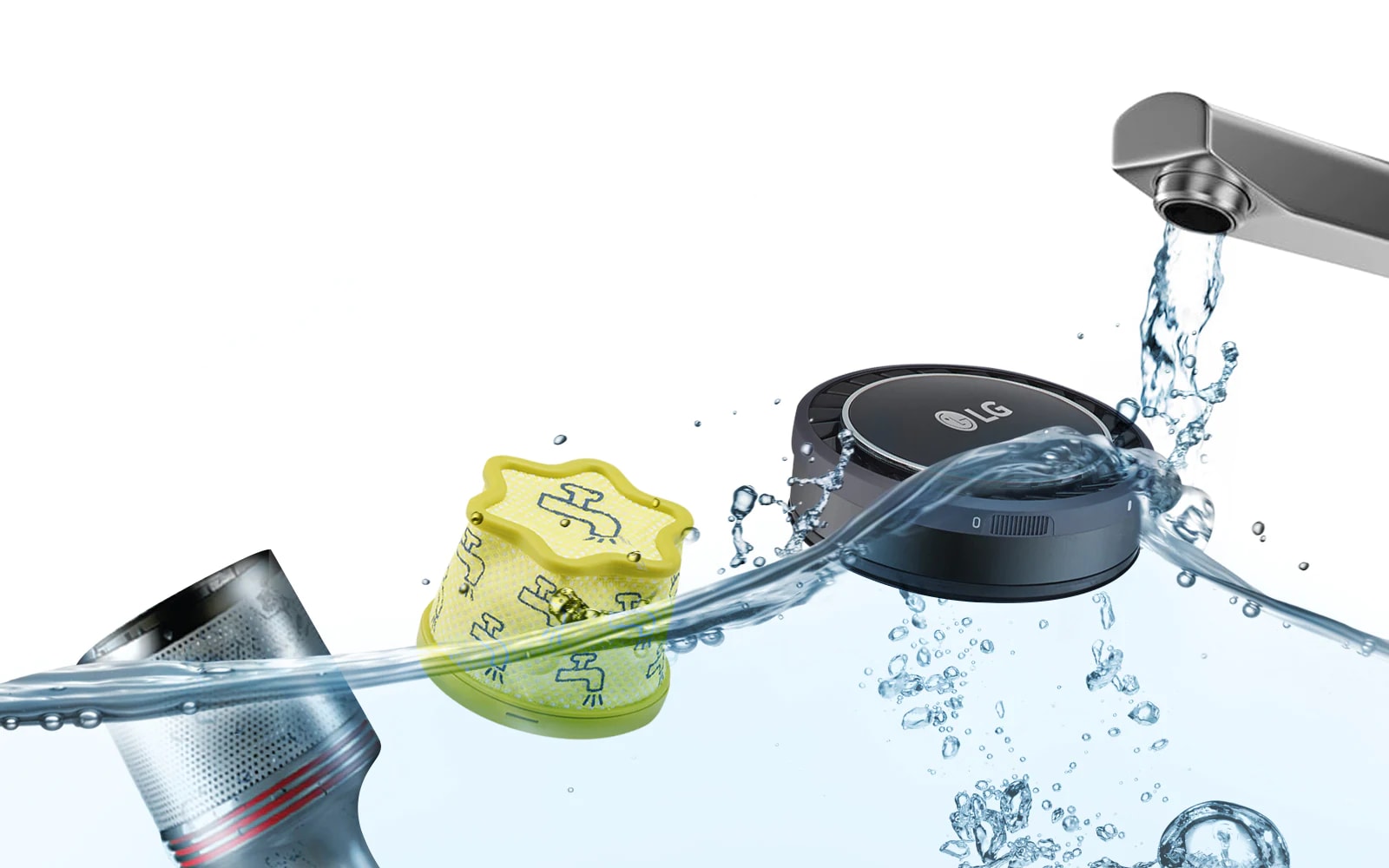 Ciclones y filtros lavables para el mantenimiento simple de la aspiradora de pie LG CordZero™ A9, en negro