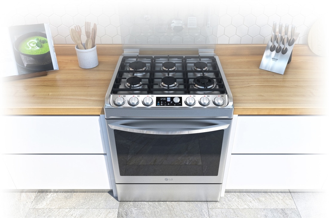 LG Cocina a Gas de Acero Inoxidable con 6 quemadores, 153 litros de Capacidad, Panel Digital, EasyClean™ y Quemador UltraHeat™ , RSG316T