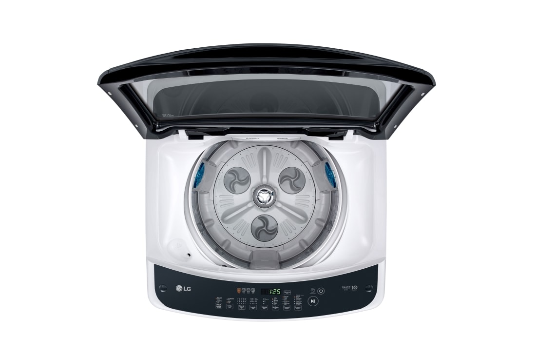 LG 18kg Lavadora Carga Superior, Smart Inverter, Smart Motion, TurboDrum™, Color Blanco, Perspectiva Superior de Lavadora de Carga Superior LG WT18WSBP con Smart Inverter con la puerta abierta| LG Ecuador, WT18WSBP, thumbnail 4