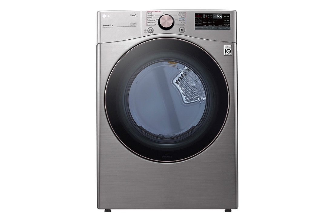 LG 22kg Secadora a Eléctrica de Carga Frontal con TurboSteam™ & SmartThinQ(Wi-Fi), Color Acero, Puerta de Vidrio templado, vista frontal, DF22VV2SBRE