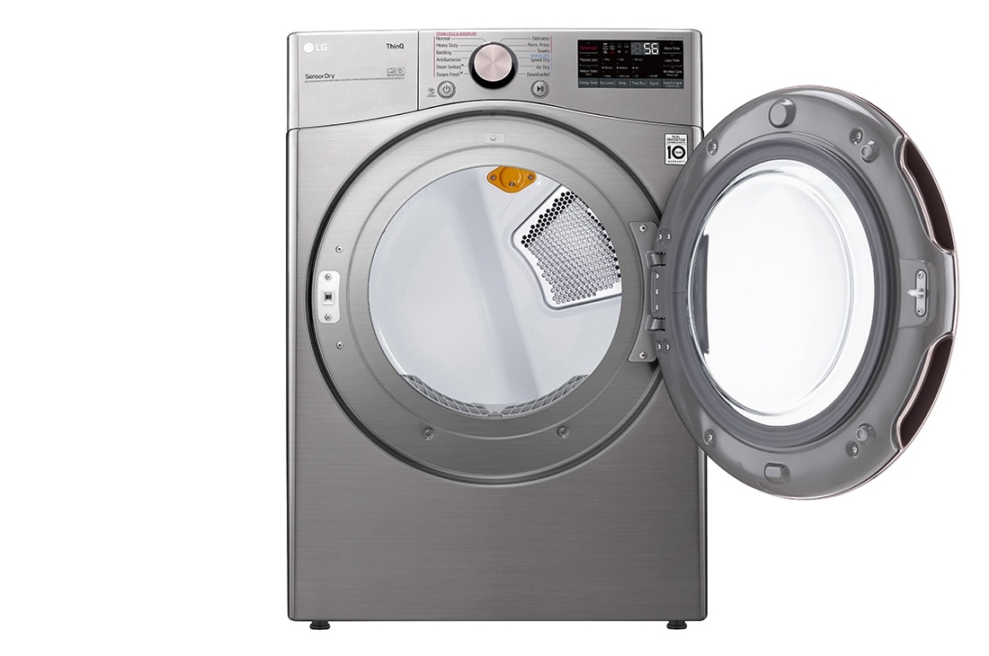 LG 22kg Secadora a Eléctrica de Carga Frontal con TurboSteam™ & SmartThinQ(Wi-Fi), Color Acero, Puerta de Vidrio templado, vista frontal con puerta abierta, DF22VV2SBRE, thumbnail 2