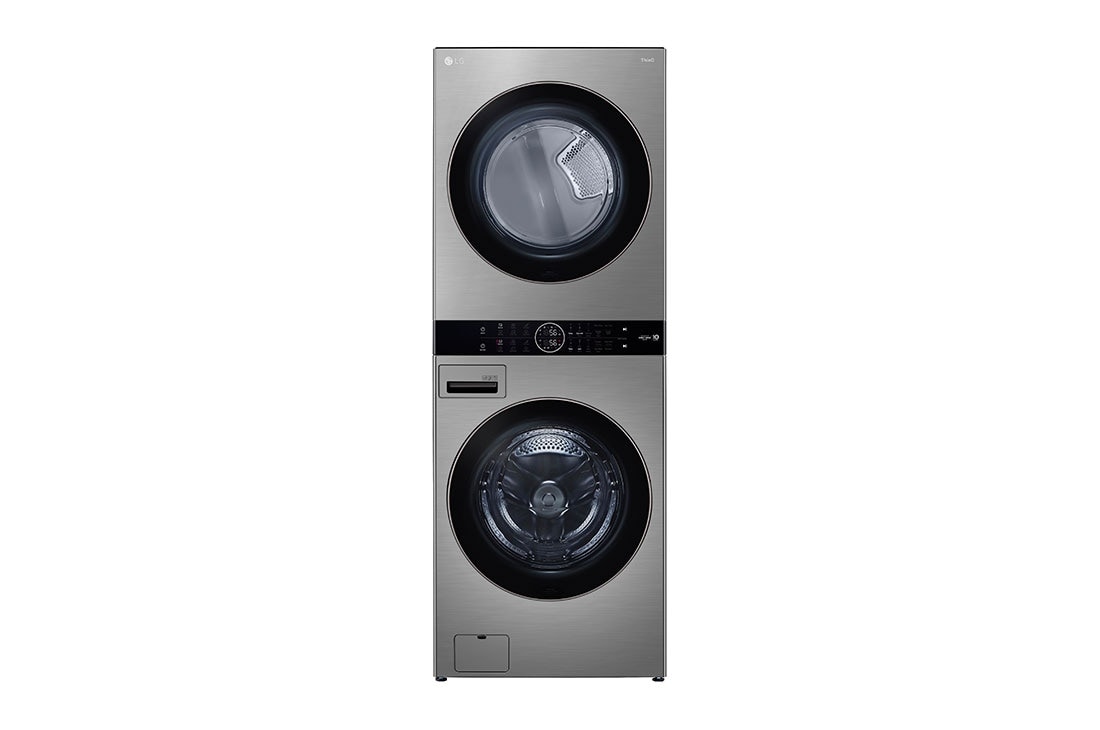 LG Torre de lavado WashTower™ (Lavadora y Secadora) LG Carga Frontal Inverter AI DD (Con Inteligencia Artificial) y Conectividad LG ThinQ 22Kg / 22Kg - Silver, Front view of WKE100HVA, WKE100HVA