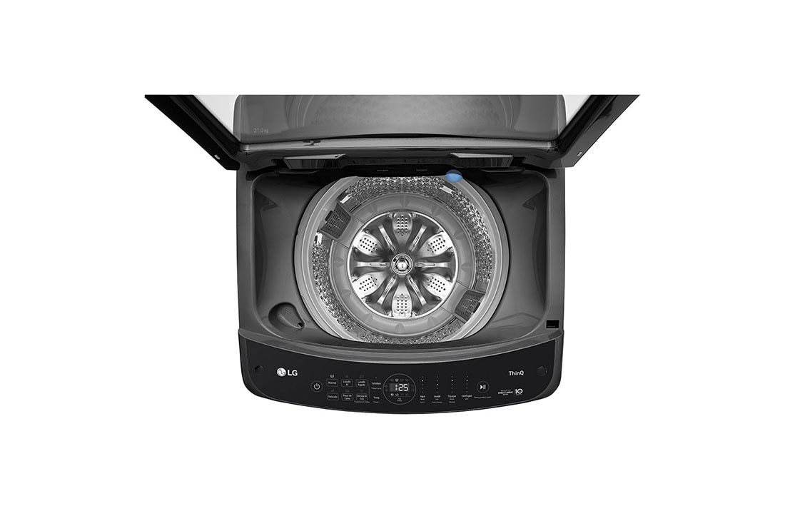 LG Lavadora LG Carga Superior Inteligente Motor Inverter AI DD™ (Inteligencia Artificial) con TurboWash™, ThinQ, 21 Kg - Negro, Top view open, WT21MV6, thumbnail 10