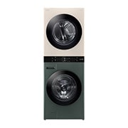 LG Torre de lavado WashTower™ LG 25Kg(lavado) / 22Kg (Modelo a Gas.) Carga Frontal Inverter AI DD™ ThinQ Color: Beige / Verde, Vista frontal (con dos puertas abiertas para secadora y lavadora), WK25GBS6, thumbnail 2