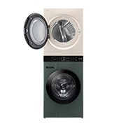 LG Torre de lavado WashTower™ LG 25Kg(lavado) / 22Kg (Modelo a Gas.) Carga Frontal Inverter AI DD™ ThinQ Color: Beige / Verde, Vista lateral izquierda (con el interior de los tambores y algunos botones de la luz del panel central encendidos), WK25GBS6, thumbnail 3