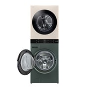 LG Torre de lavado WashTower™ LG 25Kg(lavado) / 22Kg (Modelo a Gas.) Carga Frontal Inverter AI DD™ ThinQ Color: Beige / Verde, Detalle del panel (con algunos botones de la luz del panel central encendidos), WK25GBS6, thumbnail 4