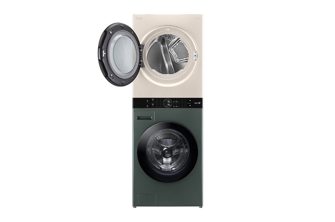 LG Torre de lavado WashTower™ LG 25Kg(Lavado) / 22Kg (Secado) Carga Frontal Inverter AI DD™ ThinQ Color: Beige / Verde, front view with door open, WK25GBS6E, thumbnail 3