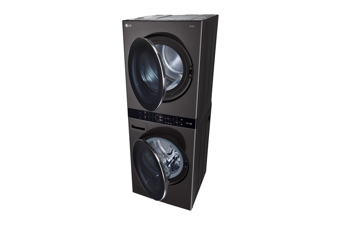 LG Torre de lavado WashTower™ LG 25Kg(lavado) / 22Kg (Secado Eléctrico) Carga Frontal Inverter AI DD™ ThinQ Color: Negro, perspective view with door open, WK25BS6E, thumbnail 11