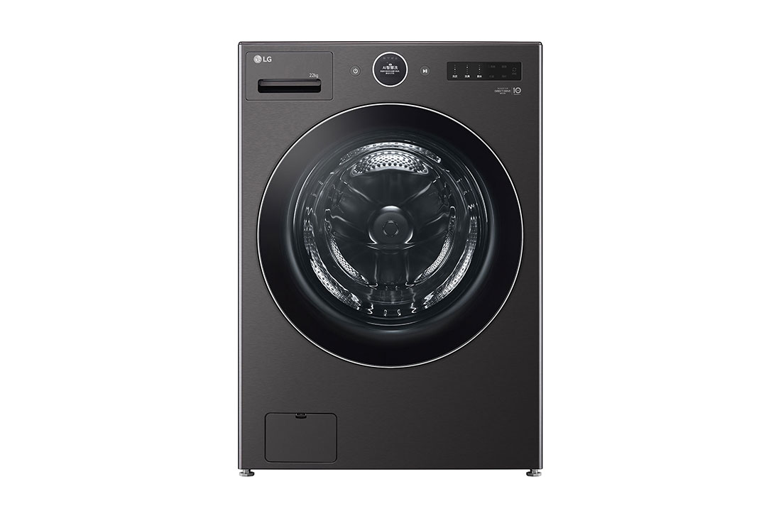 LG 22kg AI DD™ TurboWash360™ Washing Machine with Steam™ in Black Steel, Front, WM23BFXS6