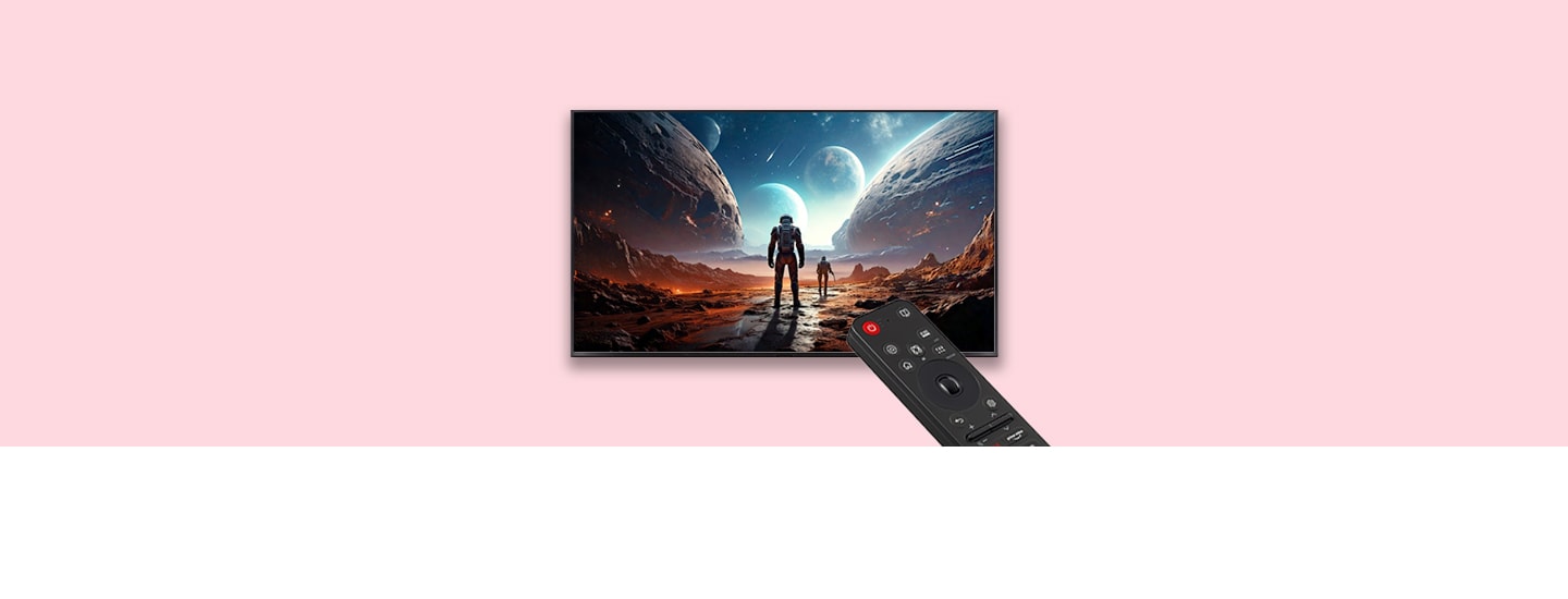Televisor LG y control remoto en un cuadro rojo, arriba a la derecha, número 3