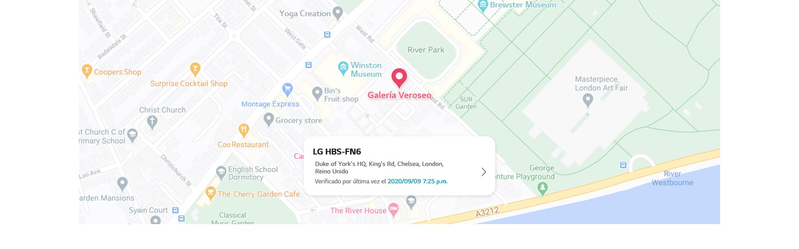 Se muestra un mapa con un pin de localización donde el auricular se conectó por última vez.