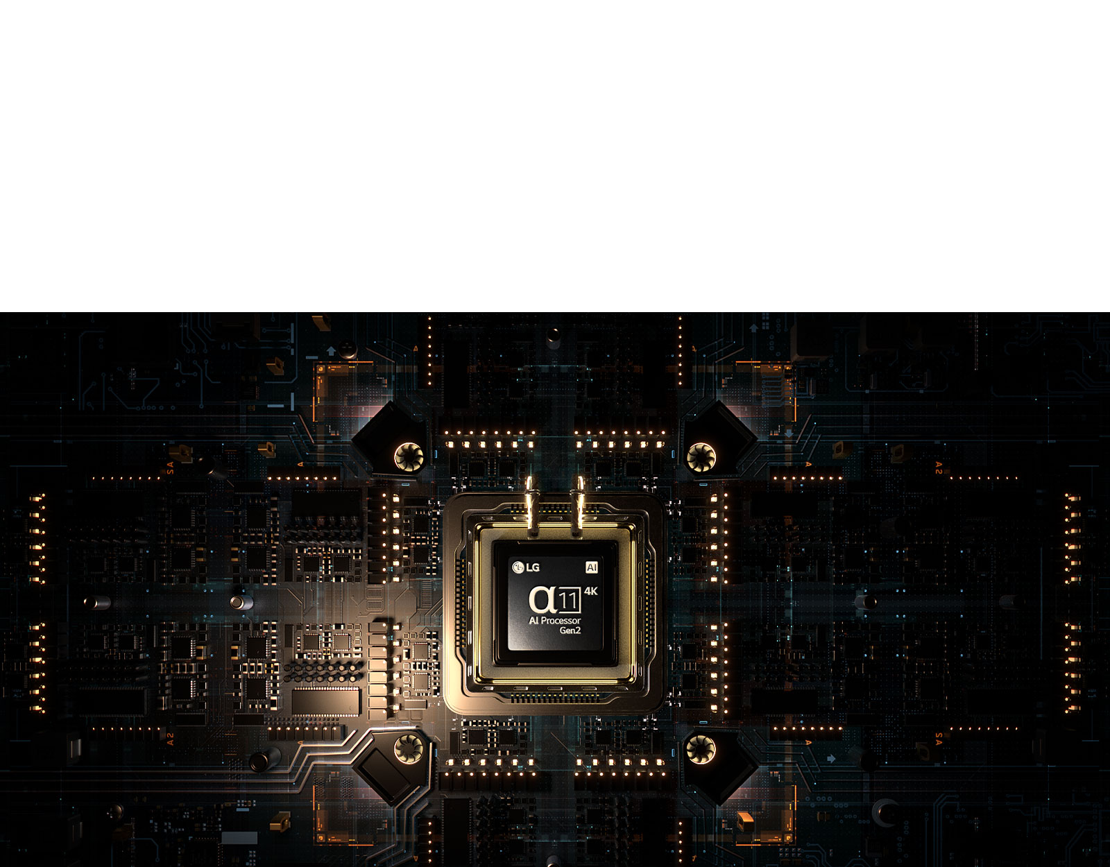 El procesador alpha 11 AI Gen2 está sobre una placa de circuito de aspecto avanzado.