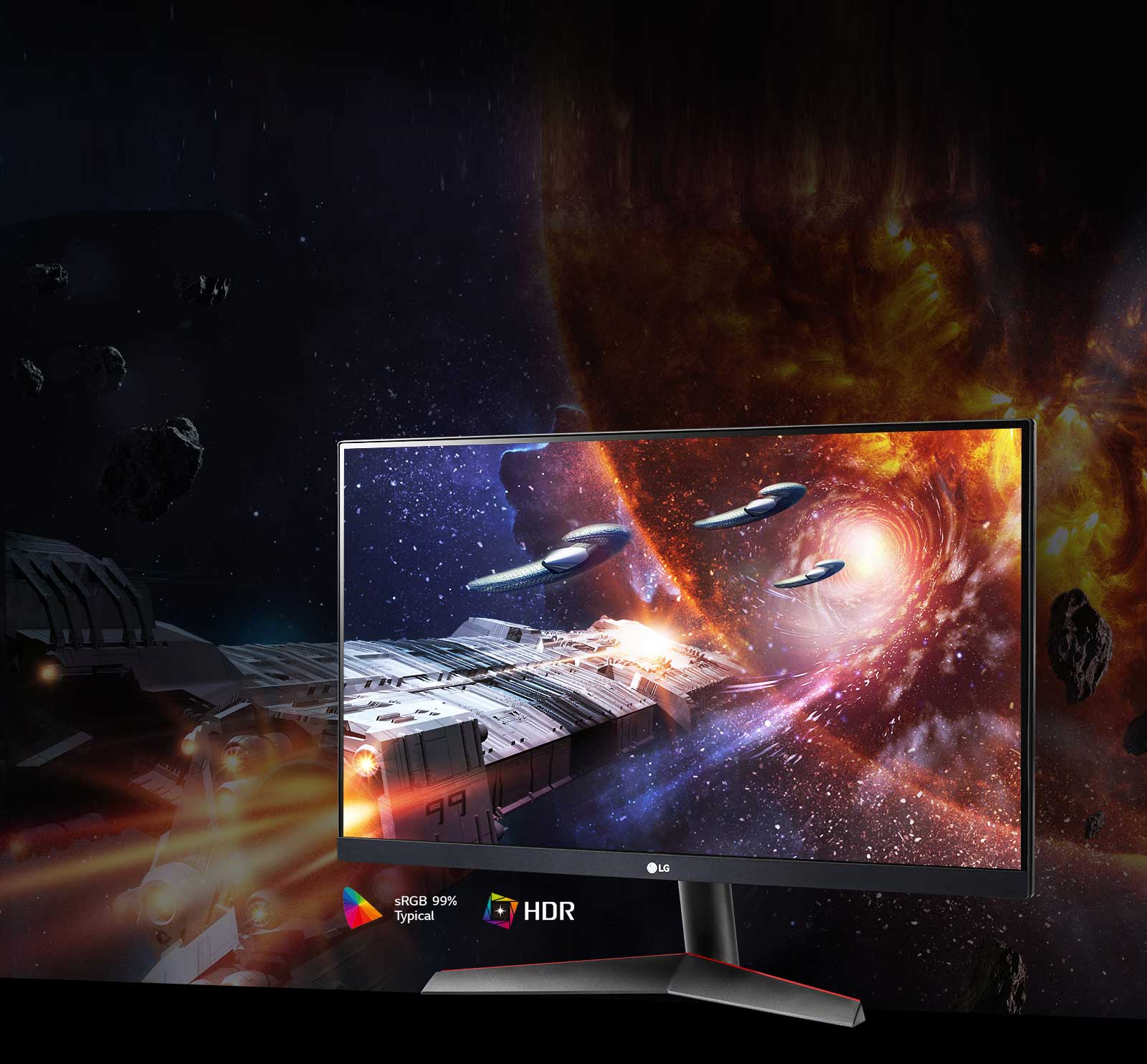 Escena de juego en colores intensos y con contraste en el monitor compatible con HDR10 con Srgb 99 % (Típ.)