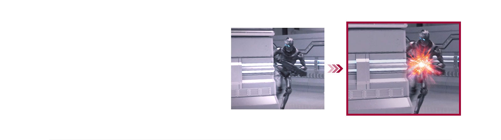 Una comparación de dos escenas de juego entre el modo convencional y el modo de sincronización de acción dinámica con el retraso de entrada reducido