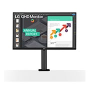 LG Monitor QHD Ergo IPS de 27'' con USB Type-C™, Vista frontal del brazo del monitor en el centro, 27QN880-B, thumbnail 2