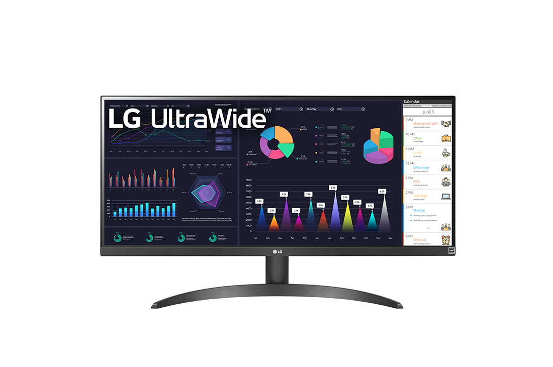 LG 29'' 21:9 UltraWide™ Full HD IPS Monitor with AMD FreeSync™, vista frontal, 29WQ500-B