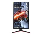 LG Monitor para juegos UltraGear™ Full HD IPS 1ms (GtG) de 27'' con compatibilidad con NVIDIA® G-SYNC®, front view with the display pivoting 90 degrees in a portrait view, 27GN65R-B, thumbnail 10