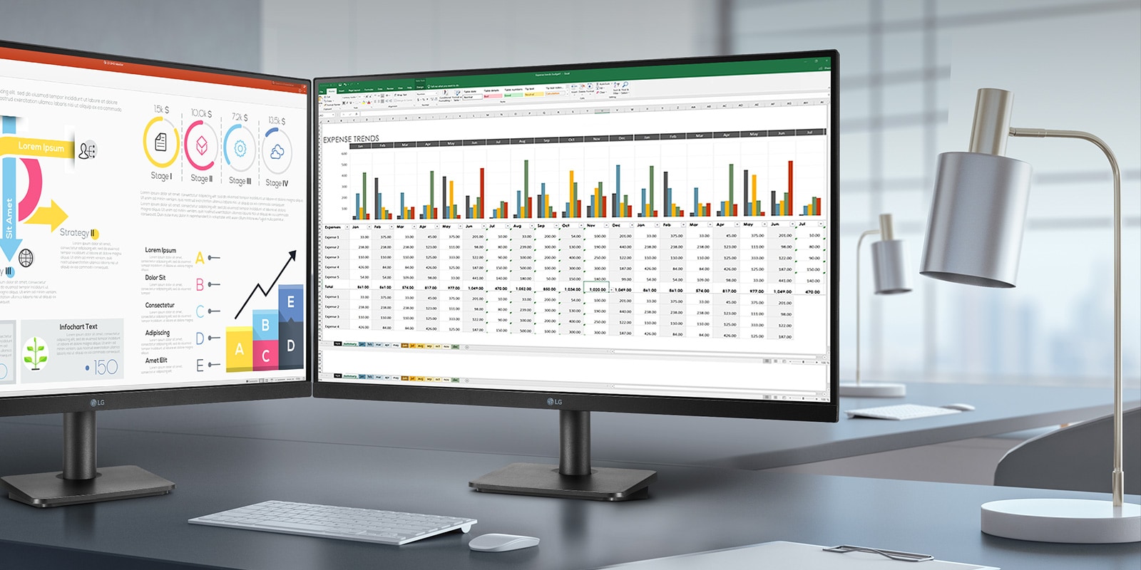 Esta pantalla tiene un bisel delgado en los tres lados y un entorno de trabajo optimizado