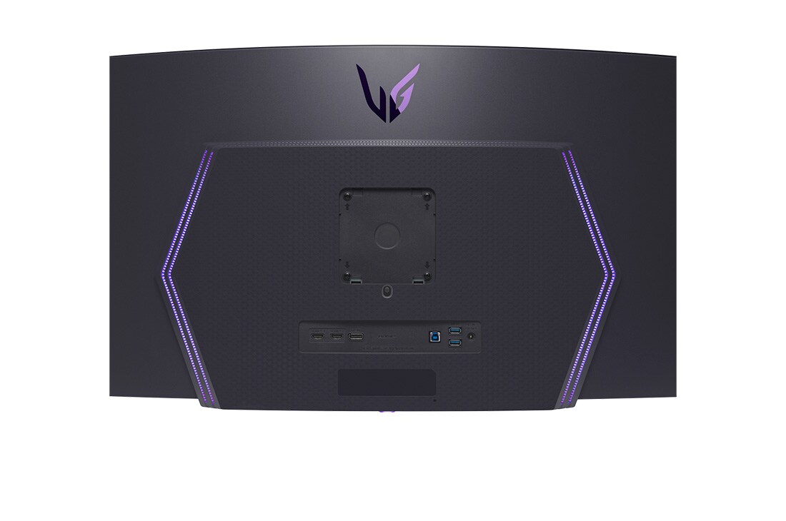 LG Monitor gaming curvo OLED UltraGear™ de 45” | 800R, DisplayHDR True Black 400, 240 Hz, 0.03 ms (GtG), Visning bagfra, hvor der er zoomet ind, med lyset tændt, 45GS95QE-B, thumbnail 12