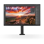 LG 31.5'' UHD 4K Ergo IPS Monitor with USB-C, front view with the monitor arm on the center, 32UN880K-B, thumbnail 2