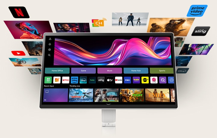 webOS ofrece acceso a Netflix, Prime Video, Disney+, YouTube y más. Control fácil, diseño sin bordes y sonido estéreo claro.