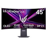 LG Monitor para juegos UltraGear™ OLED 5K2K WUHD de 45” con modo dual de 165 Hz o WFHD de 330 Hz y 0,03 ms, compatible con G-sync y DisplayPort 2.1, extended stand front view, 45GX950A-B, thumbnail 1