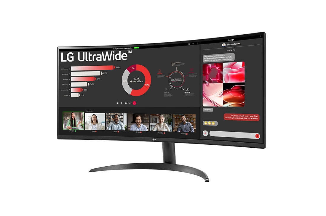 LG Monitor Curved UltraWide™ QHD (3440 × 1440) de 34” 21:9 con FreeSync™, -15 degree side view, 34WR50QK-B, thumbnail 2