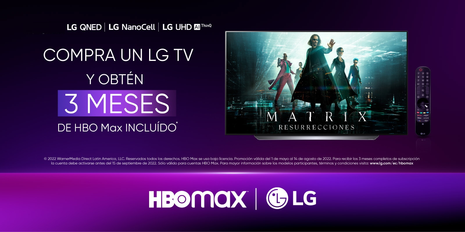 Promo HBO Max por la compra de un LG TV seleccionado recibe 3 meses gratis de HBO Max