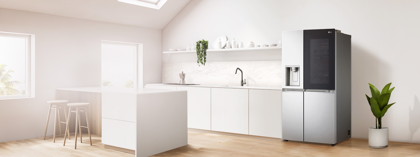 Imagen de una refrigeradora LG Instaview Door-in-Door 2022 en una cocina moderna | LG Ecuador