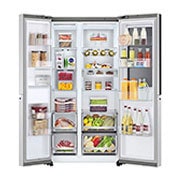 LG Refrigerador Side By Side LG LS66MXN | LINEARCOOLING™ | 694 Litros | Acero Pulido, vista frontal abierta de la comida, LS66MXN, thumbnail 2