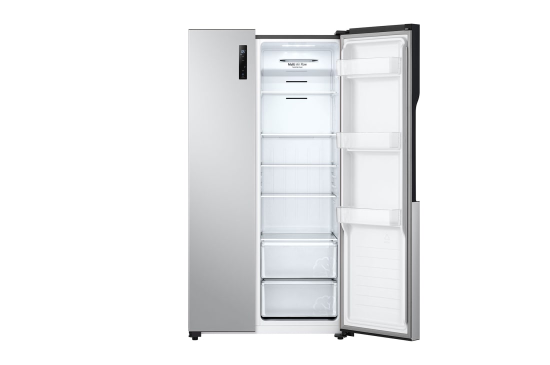 LG Refrigeradora LG Side by Side Color Platinum Silver (PCM) Capacidad Total Almacenamiento 508 Litros, Vista Frontal con puerta derecha abierta de la Refrigeradora LG GS51BPP, GS51BPP, thumbnail 8