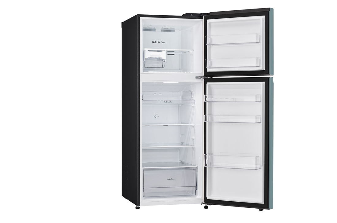 LG Refrigeradora Top Freezer 13.2pᶟ (Net) / 14 pᶟ (Gross) LG Smart Inverter Compressor™ LINEARCooling™ Puerta Clay Mint, right side door open view, VT38BPM, thumbnail 10