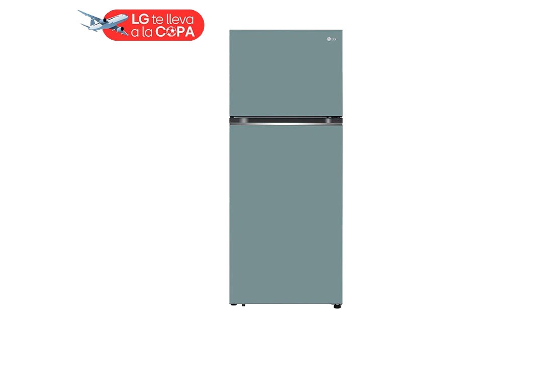 LG Refrigeradora Top Freezer 13.2pᶟ (Net) / 14 pᶟ (Gross) LG Smart Inverter Compressor™ LINEARCooling™ Puerta Clay Mint, front view, VT38BPM