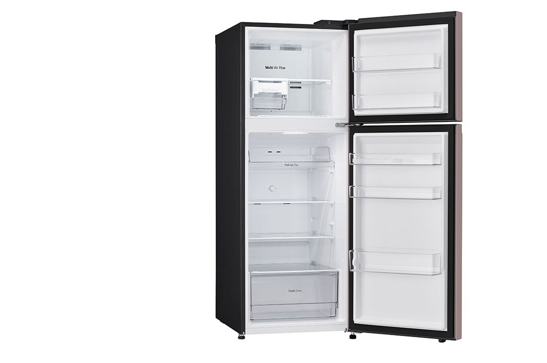 LG Refrigeradora Top Freezer 13.2pᶟ (Net) / 14 pᶟ (Gross) LG Smart Inverter Compressor™ LINEARCooling™ Puerta Clay Pink, right side door open view, VT38BPK, thumbnail 8