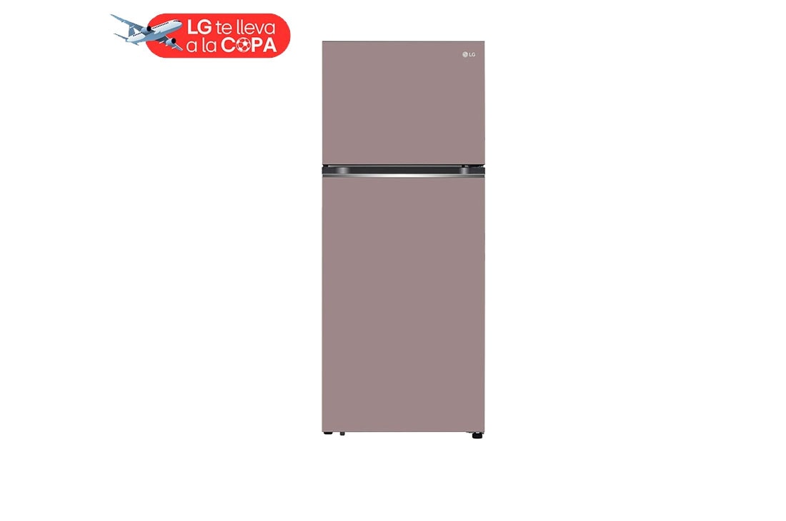 LG Refrigeradora Top Freezer 13.2pᶟ (Net) / 14 pᶟ (Gross) LG Smart Inverter Compressor™ LINEARCooling™ Puerta Clay Pink, front view, VT38BPK