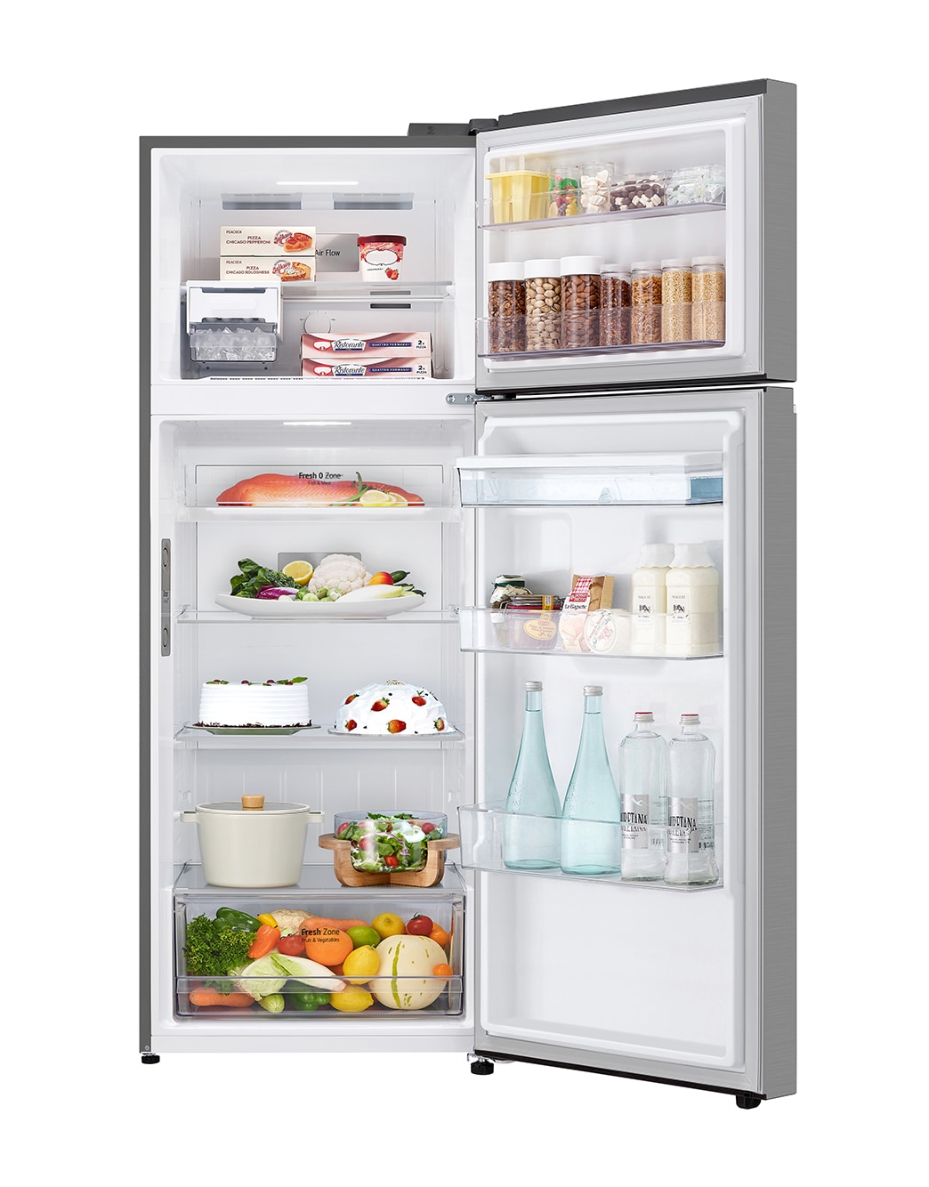 LG Refrigeradora Top Freezer 493L (Gross) / 461L (Net) LG VT48BPY Multi Air Flow Linear Cooling DoorCooling+™ + Smart Inverter , font view with content , VT48SPYC