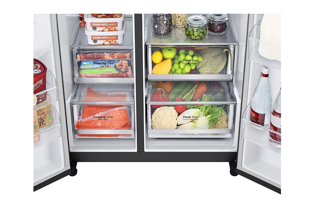 LG Refrigeradora Side By Side 23.8pᶟ (Net) / 22.4pᶟ (Gross) ThinQ™ Door-in-Door™ Craft Ice™ Negro Mate, Vista del botón oculto, VS25XHWCB, thumbnail 6