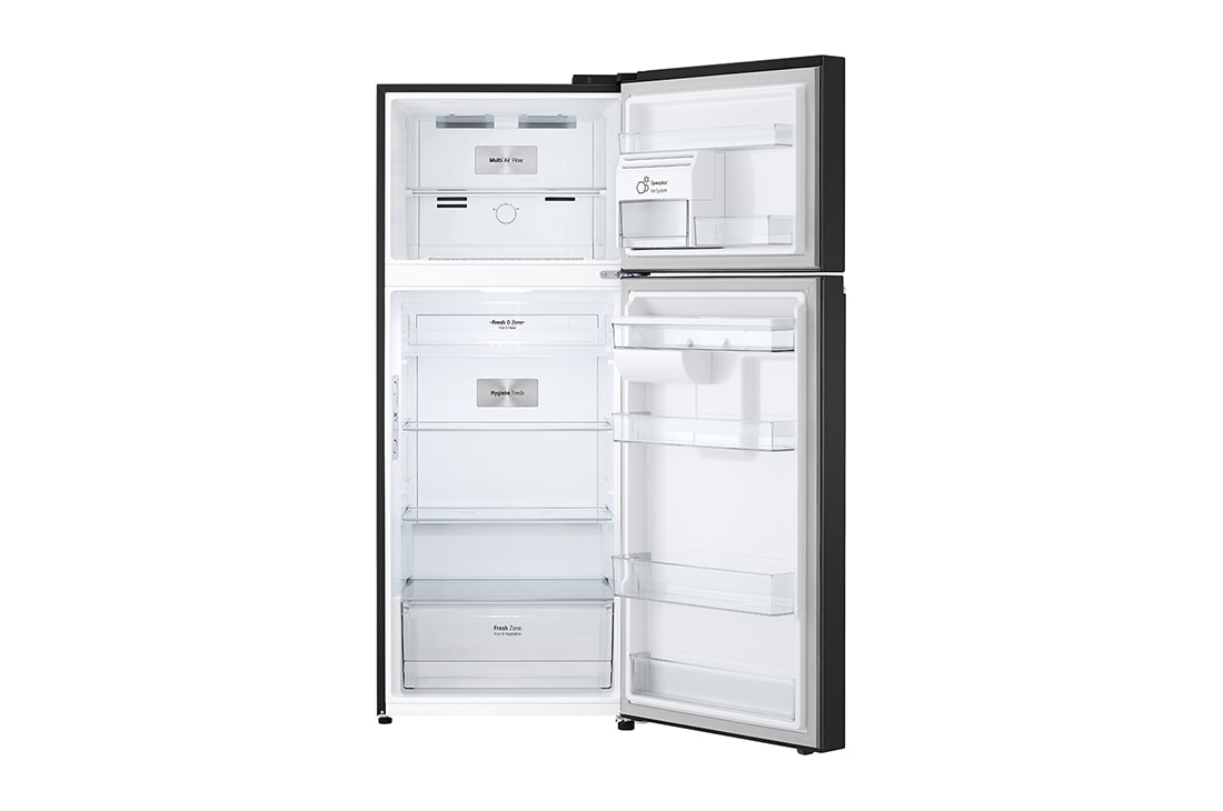 LG Refrigeradora Top Freezer de 383L Smart Inverter & ThinQ™, color Negro Mate, front open view with food stored, VT40APD, thumbnail 2