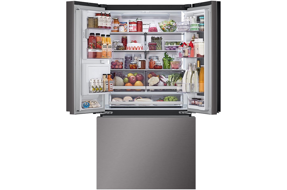 LG Refrigeradora Multi-Puerta InstaView™ 738L Acero Inoxidable Negro, Front open view of multi-door refrigerator foods., VF31XKNH, thumbnail 2