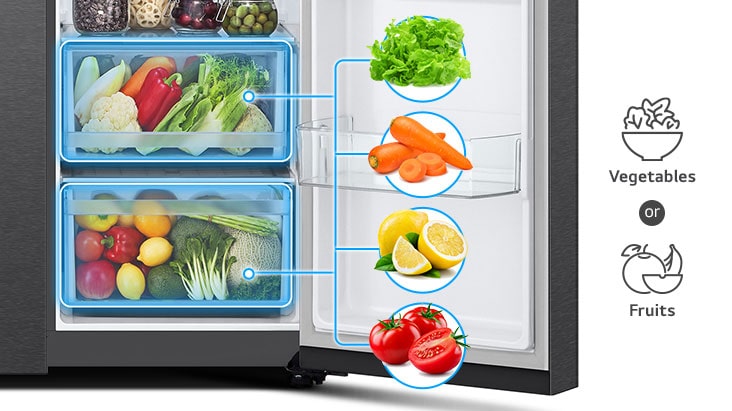 Los 2 cestos debajo del refrigerador pueden almacenar aproximadamente 2 tipos de alimentos: verduras y frutas.