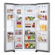 LG Refrigeradora Side By Side 679L (Gross) / 612L (Net) Smart Inverter Prime Silver, Front open view with food, VS25BJNK, thumbnail 2