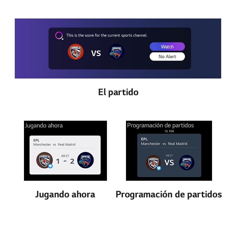 Los diferentes tipos de notificaciones sobre resultados, accesorios y horas de inicio se enumeran horizontalmente debajo de la imagen.
