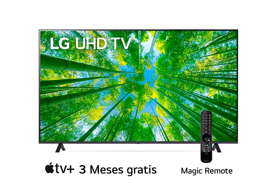 LG UHD 70'' UQ8050 Smart TV con ThinQ AI (Inteligencia Artificial), Una vista frontal del televisor LG UHD con la imagen de relleno y el logotipo del producto encima, 70UQ8050PSB