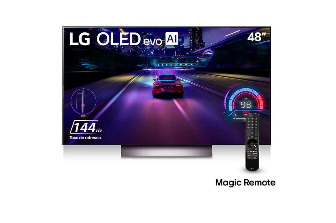 LG Pantalla LG OLED 48'' C3 4K SMART TV con ThinQ AI, Vista frontal con el LG OLED evo y la frase «El mejor OLED del mundo por 10 años» en la pantalla., OLED48C3PSA