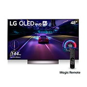 LG Pantalla LG OLED 48'' C3 4K SMART TV con ThinQ AI, Vista frontal con el LG OLED evo y la frase «El mejor OLED del mundo por 10 años» en la pantalla., OLED48C3PSA, thumbnail 1