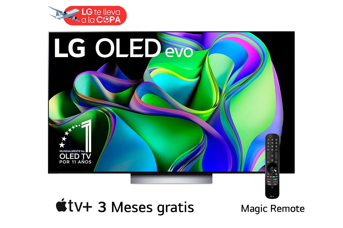 LG Pantalla LG OLED evo 55'' C3 4K SMART TV con ThinQ AI, Vista lateral ligeramente en ángulo hacia la derecha., OLED55C3PSA