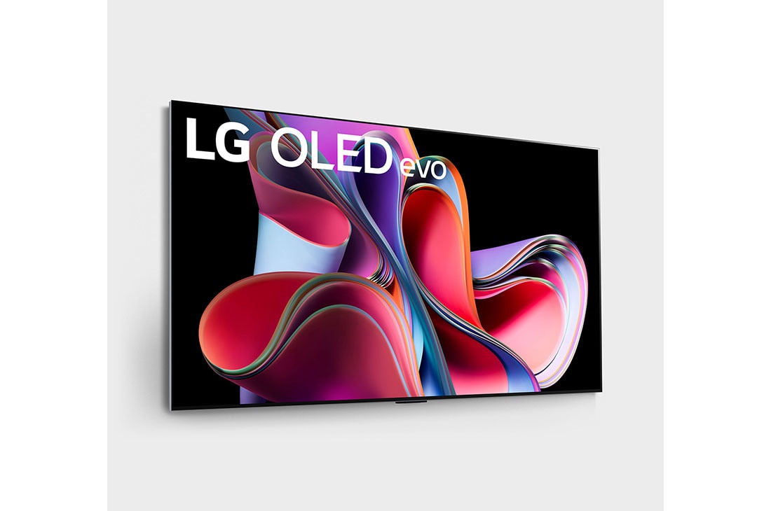 LG Pantalla LG OLED evo 65'' G3 4K SMART TV con ThinQ AI, Vista lateral ligeramente inclinada hacia la izquierda del LG OLED G3 en la pared, OLED65G3PSA, thumbnail 4