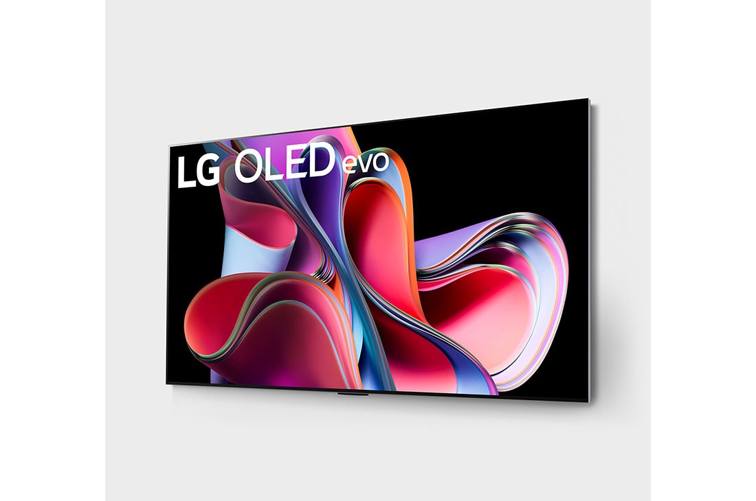 LG Pantalla LG OLED evo 65'' G3 4K SMART TV con ThinQ AI, Vista lateral ligeramente inclinada hacia la izquierda del LG OLED G3 en la pared, OLED65G3PSA, thumbnail 5
