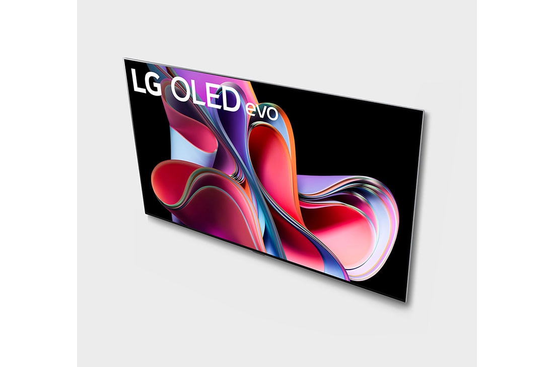 LG Pantalla LG OLED evo 65'' G3 4K SMART TV con ThinQ AI, Vista lateral ligeramente inclinada hacia la derecha del LG OLED G3 en la pared, OLED65G3PSA, thumbnail 7