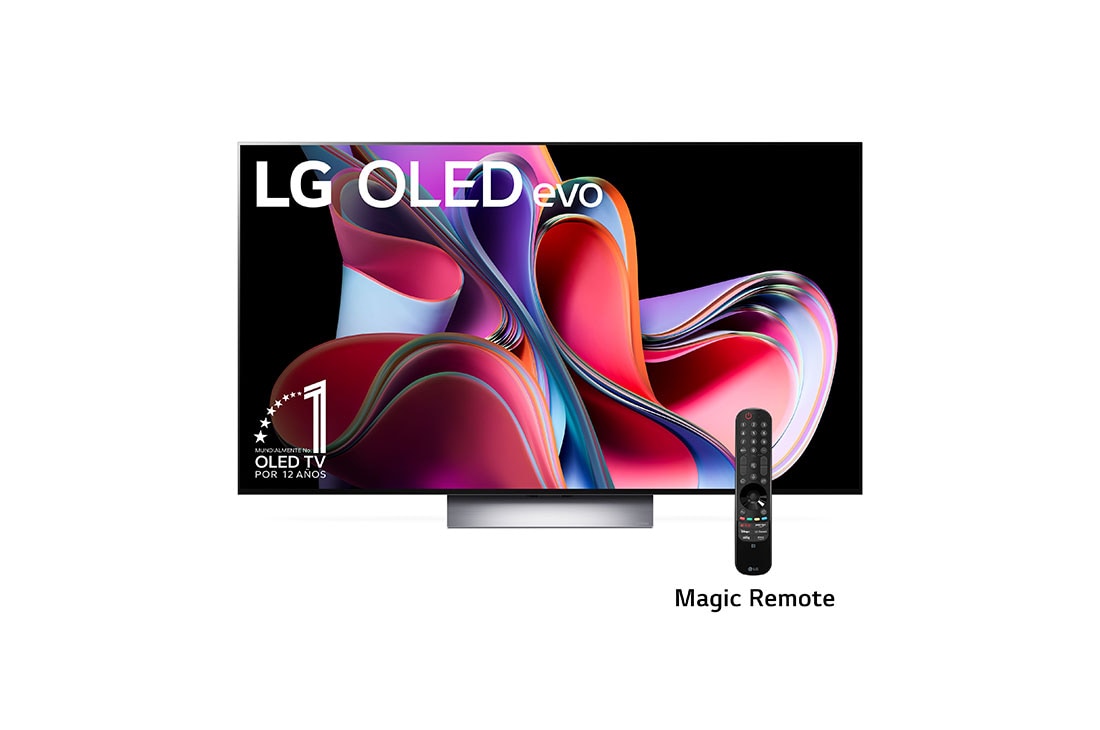 LG Pantalla LG OLED evo 65'' G3 4K SMART TV con ThinQ AI, Vista frontal con LG OLED evo, la frase: El mejor OLED del mundo por 10 años, OLED65G3PSA